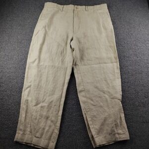 Island Importer Mens Tan Linen Pants Straight Leg Beach Wedding Size 38 Beige
